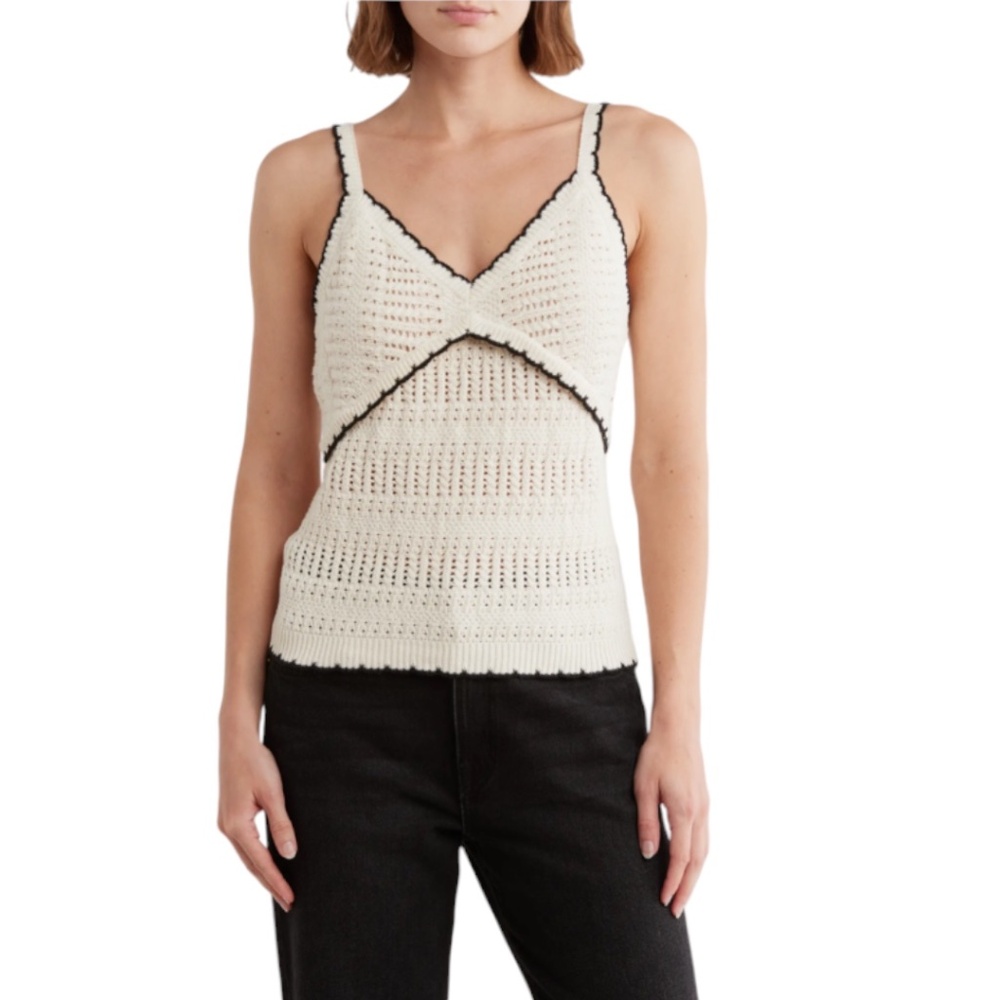 Boho Romance, Cottagecore Vintage Crochet Democracy Tipped Sweater Tank Sz Large